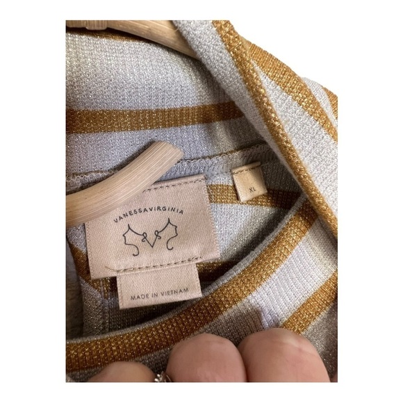 Anthropologie Vanessa Virginia Metallic Stripe Gold Funnel Neck Top XL NWT $78 - Picture 10 of 15